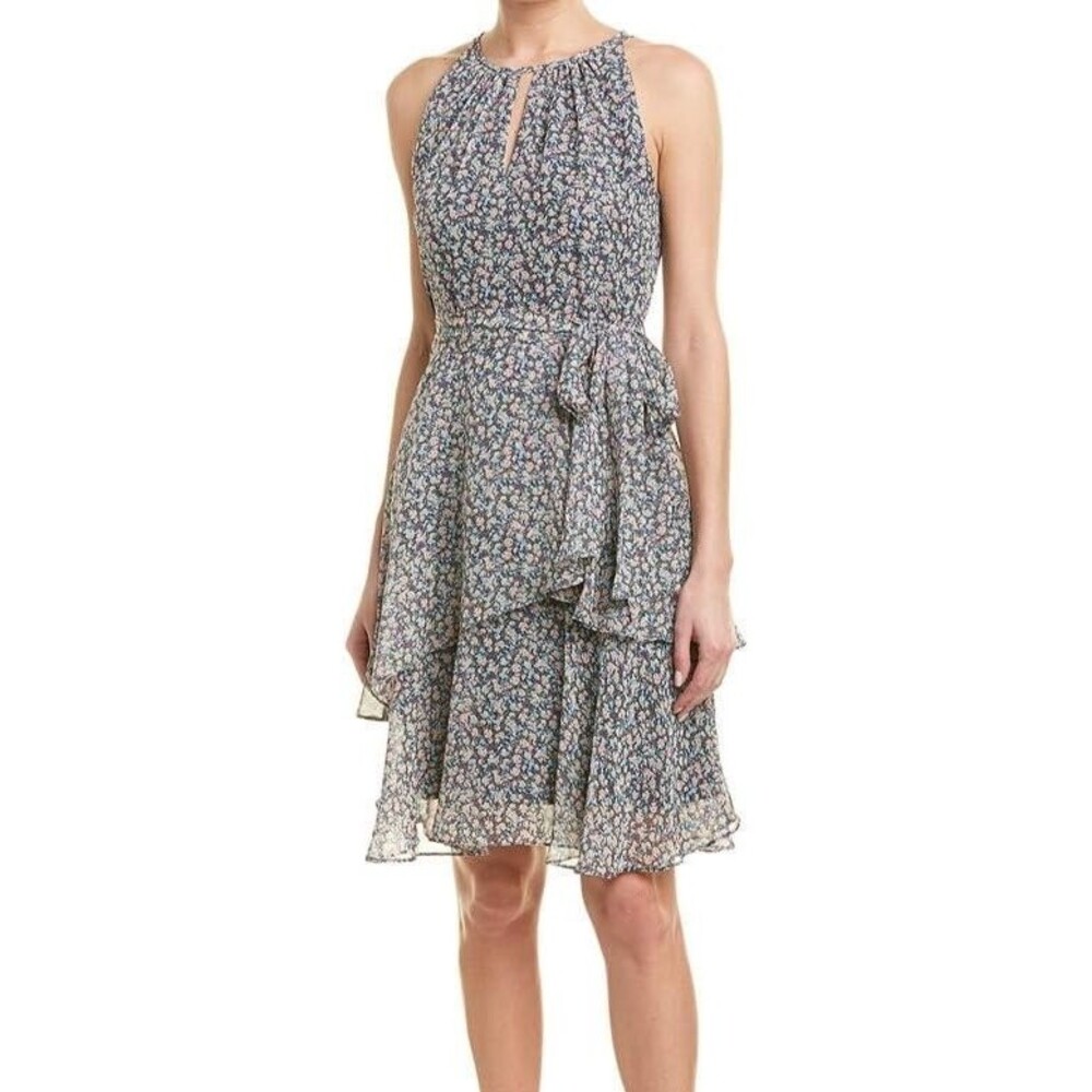 NWT Tahari Tiered Chiffon Dress 10 Floral Ruffle Asymmetric Fairycore Whimsigoth
